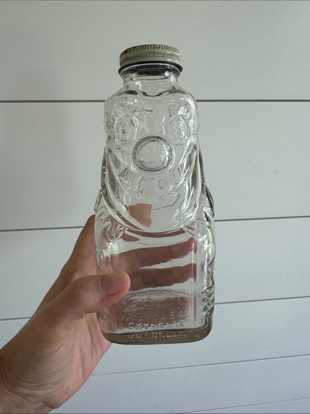 Clear Glass Clown-Shaped Bottle with Metal Cap Piggy Bank by Grapette Products
